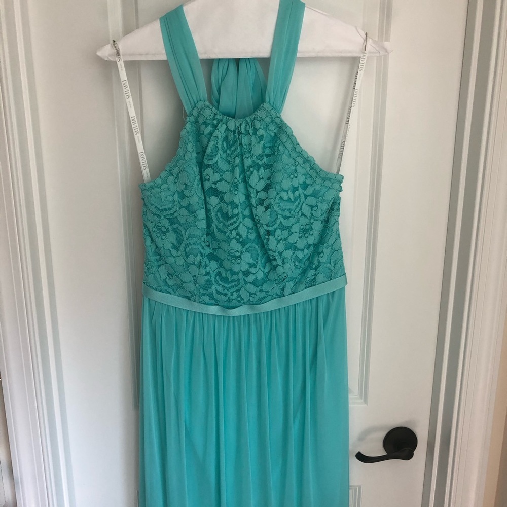 David’s Bridal Teal Halter Bridesmaid Dress